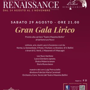 Secondo Gran Galà Lirico, Villa Bellini. sabato 29 agosto ore 21, protagonista il baritono Leo Nucci che riceverà il premio alla carriera “Teatro Massimo Bellini”